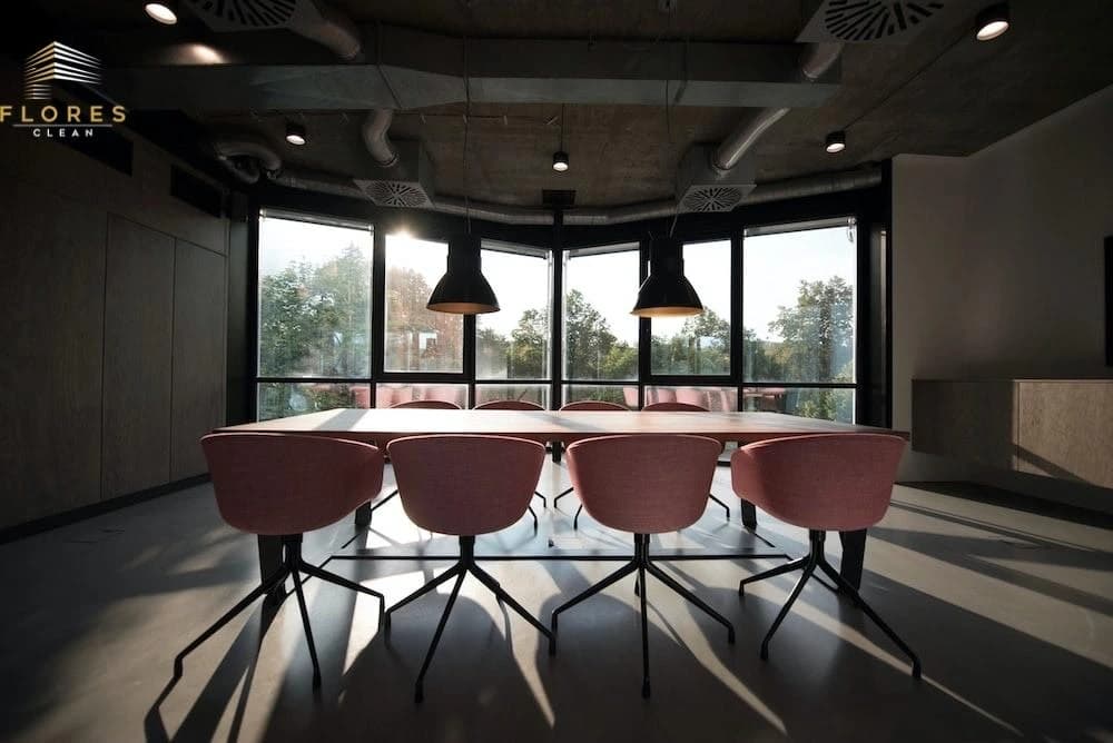 Open-plan office disinfected with electrostatic spray technology