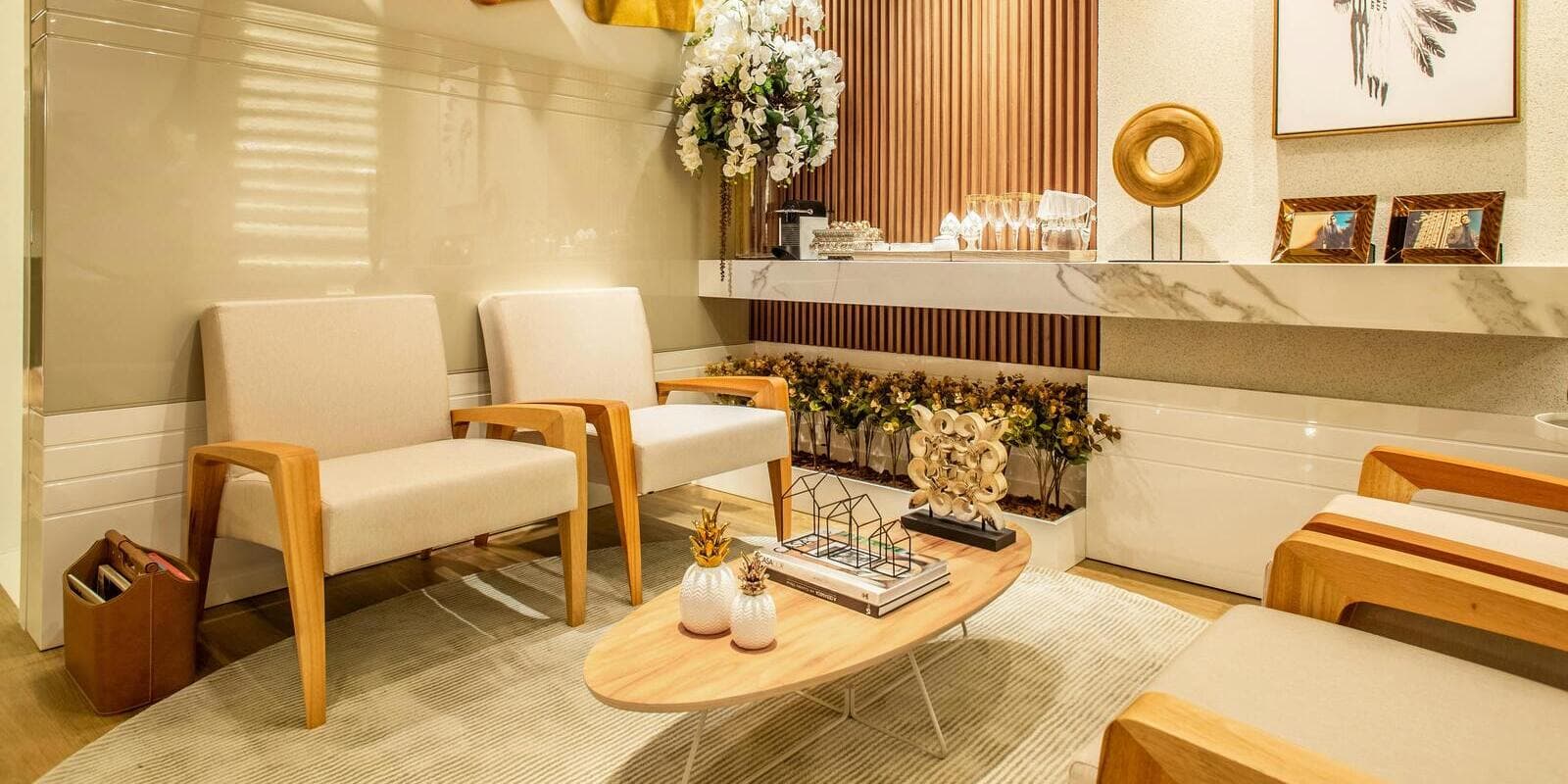 Upholstered reception armchairs and lounge seating in a modern office